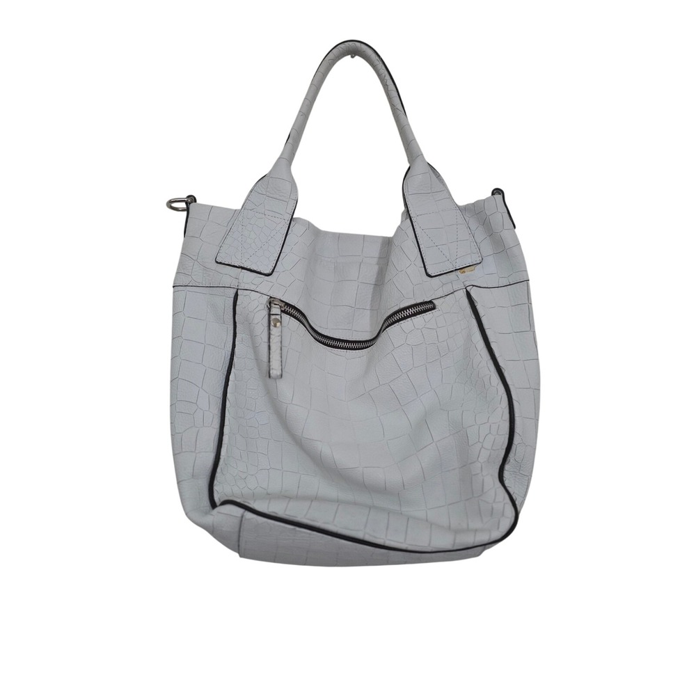 Claudia Firenze White Croc Embossed Leather Tote Bag Made in Italy Shoulder Bag
